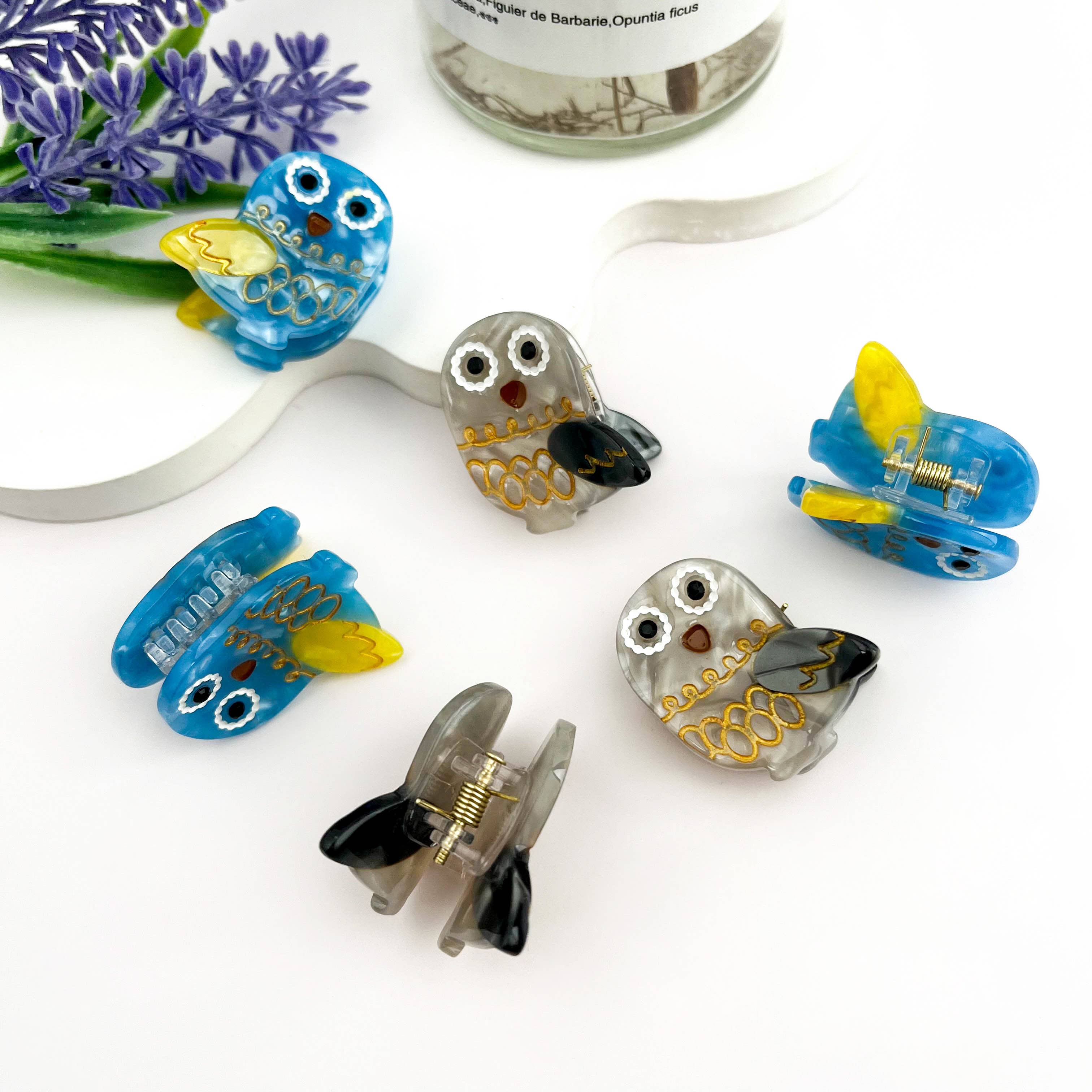 Grey Mini Owl Hair Clip
