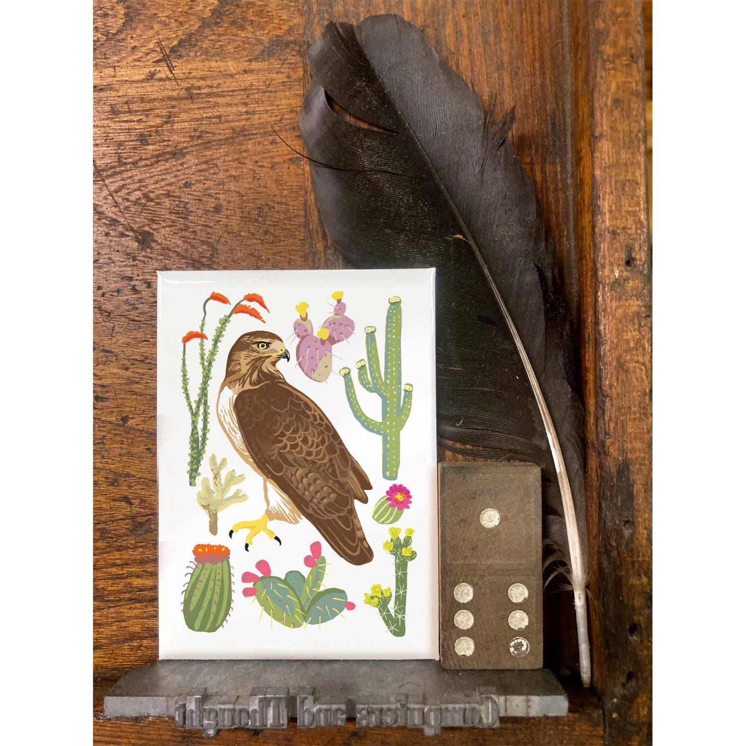 Red-Tailed Hawk and Cacti Magnet