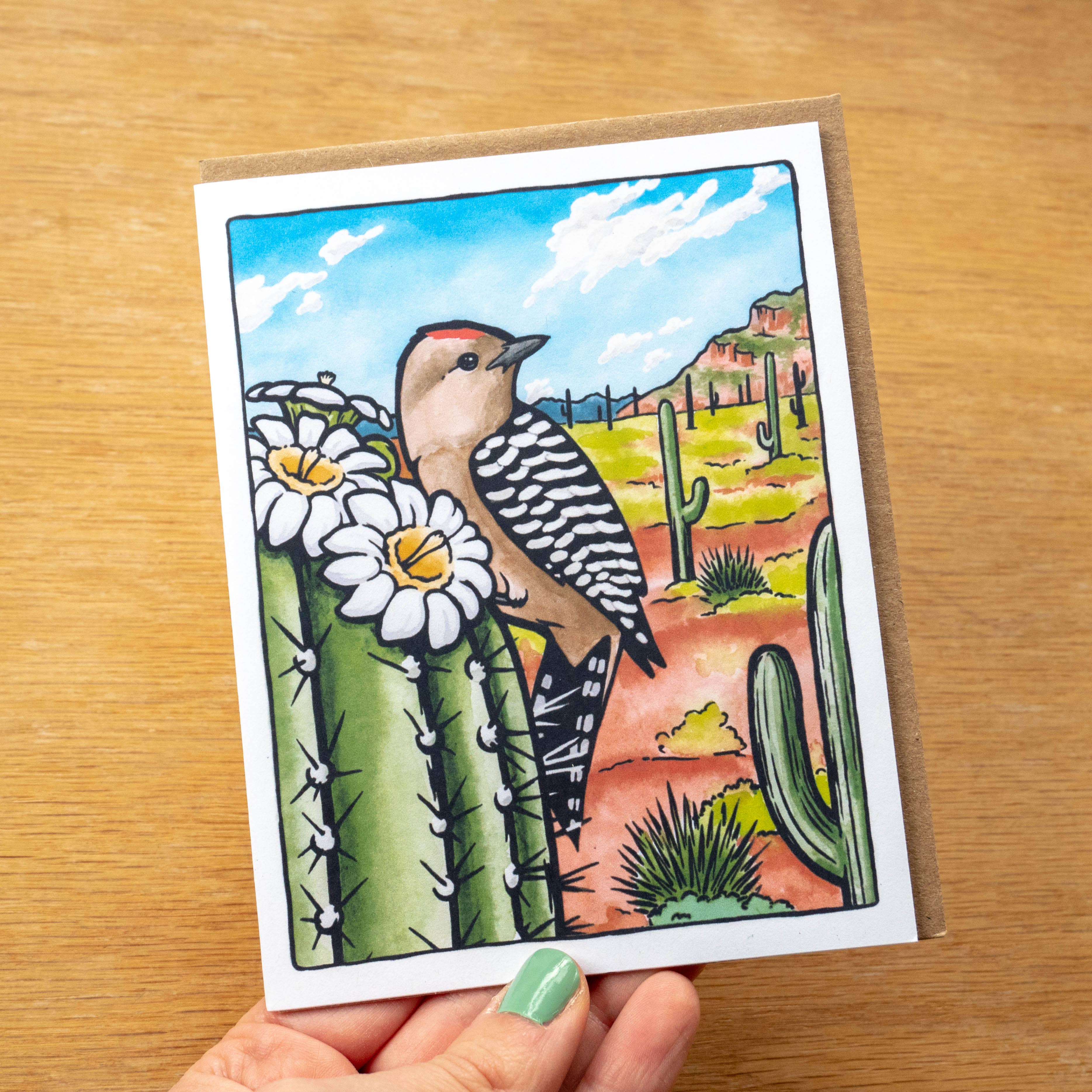 Gila Woodpecker Greeting Card 100% Recycled Paper: Packaging free