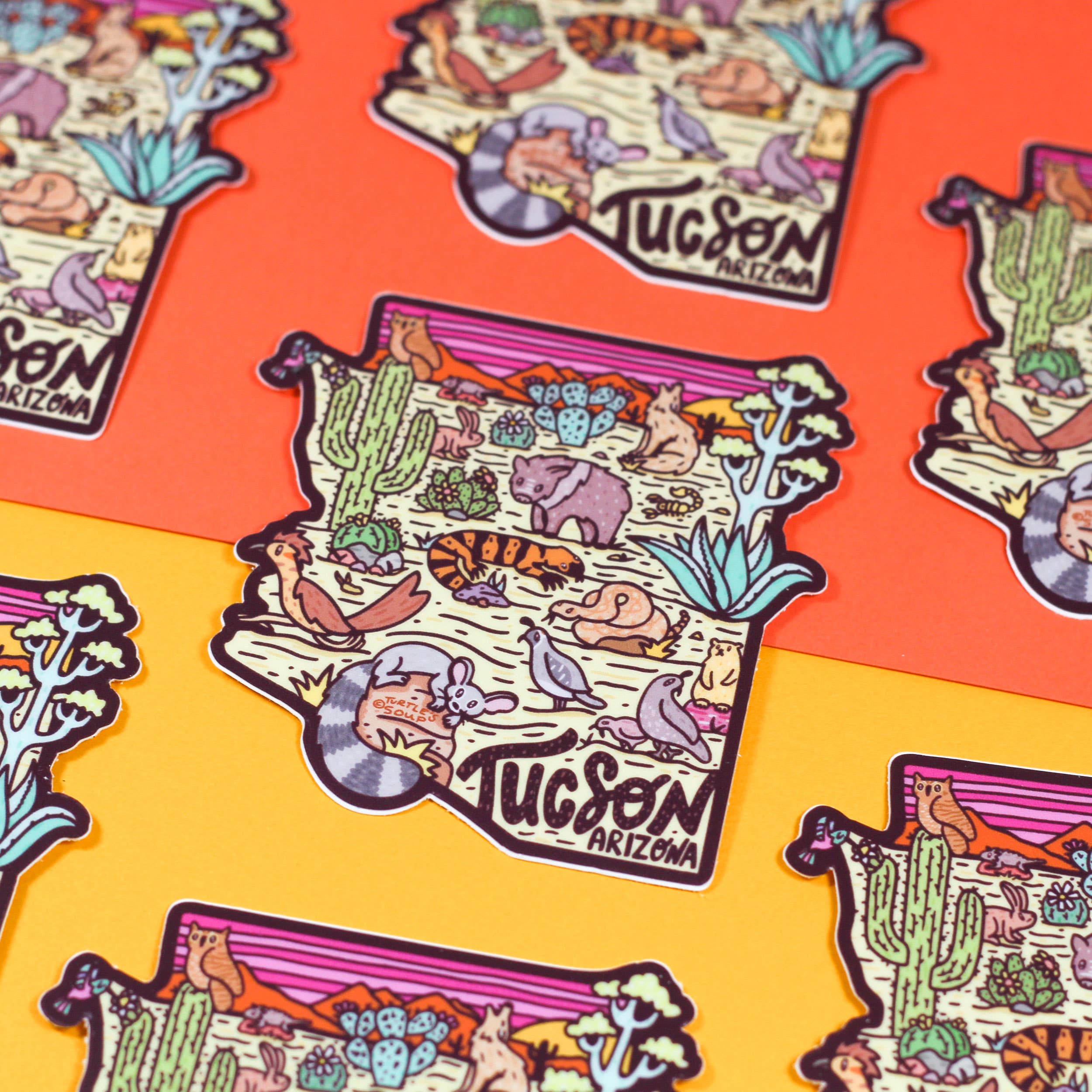 Tucson Arizona State Illustrated Wildlife Map Vinyl Sticker