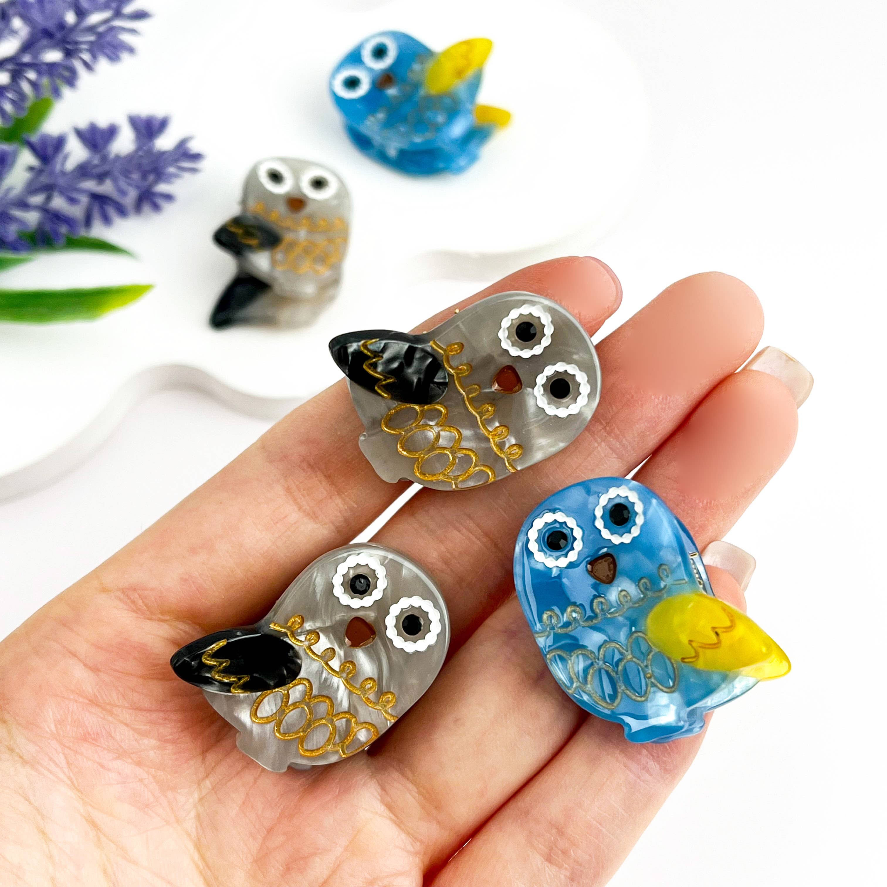 Grey Mini Owl Hair Clip