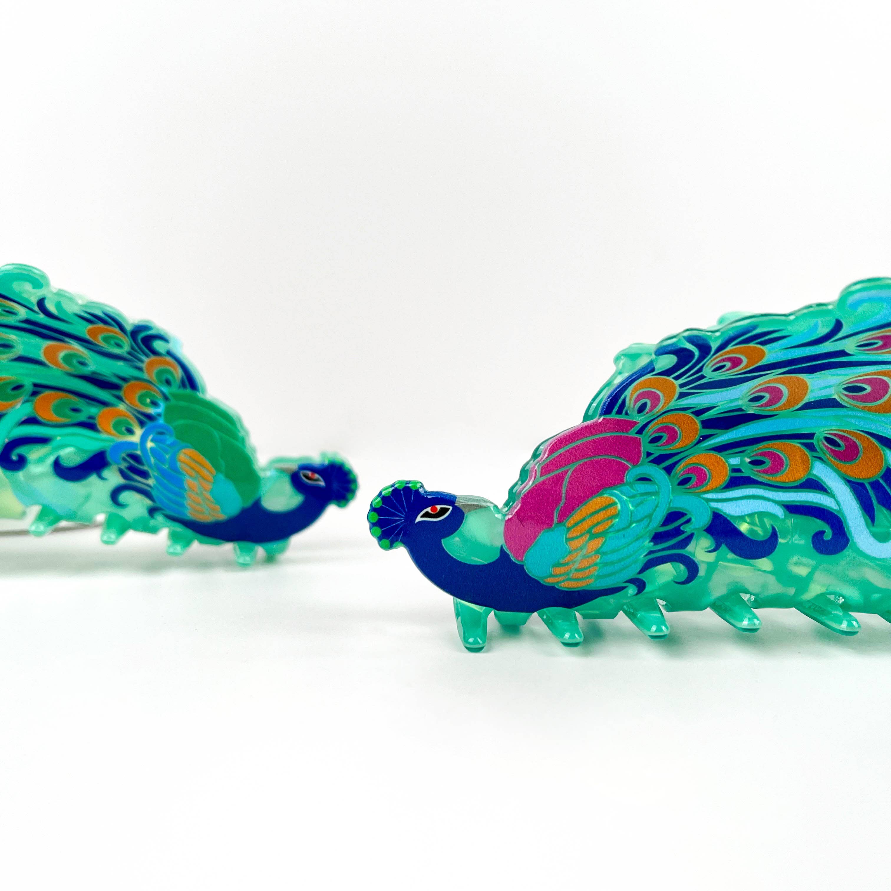 Peacock Print Acrylic Animal Hair Claw Clip: Blue