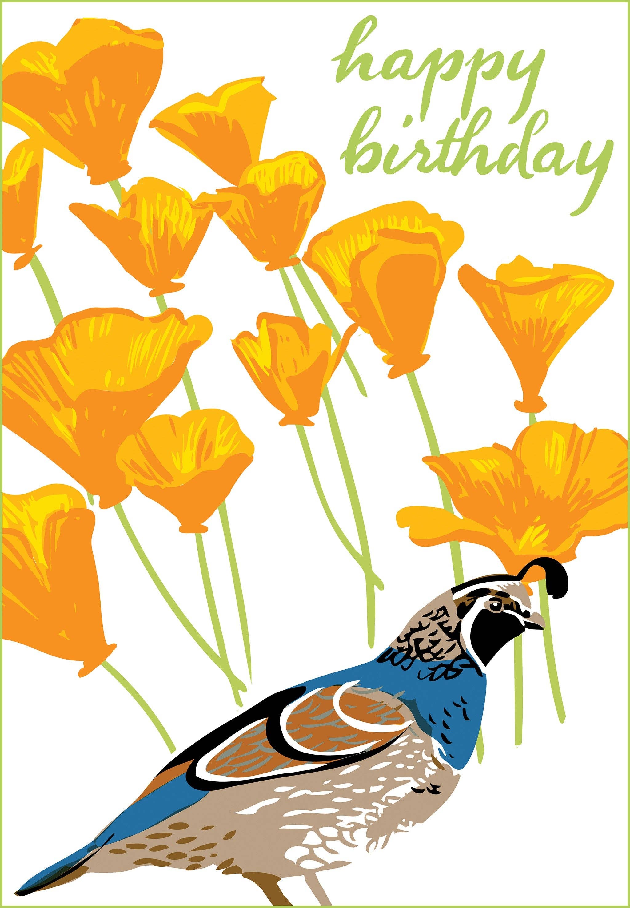 Quail & California Poppies - Birthday Greeting Card