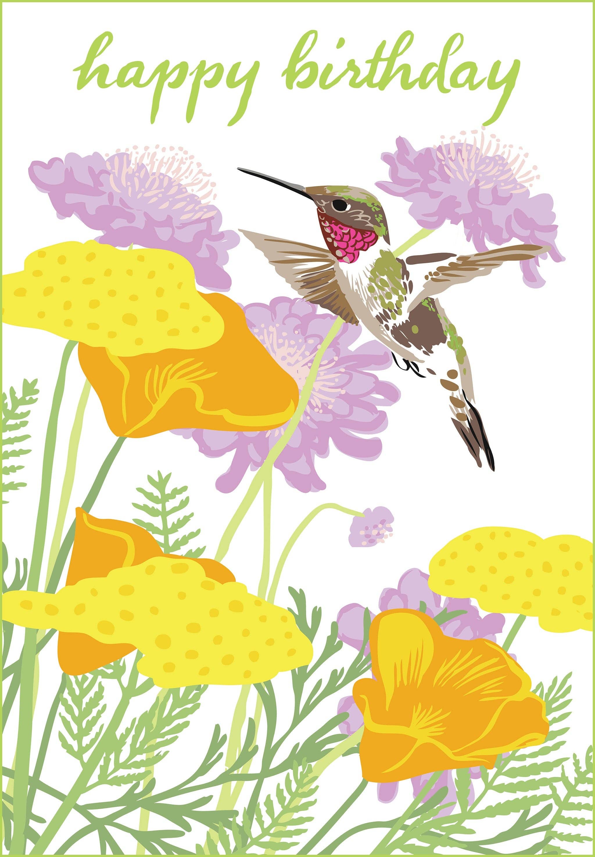 Humminbird & Garden Flowers - Birthday Greeting Card