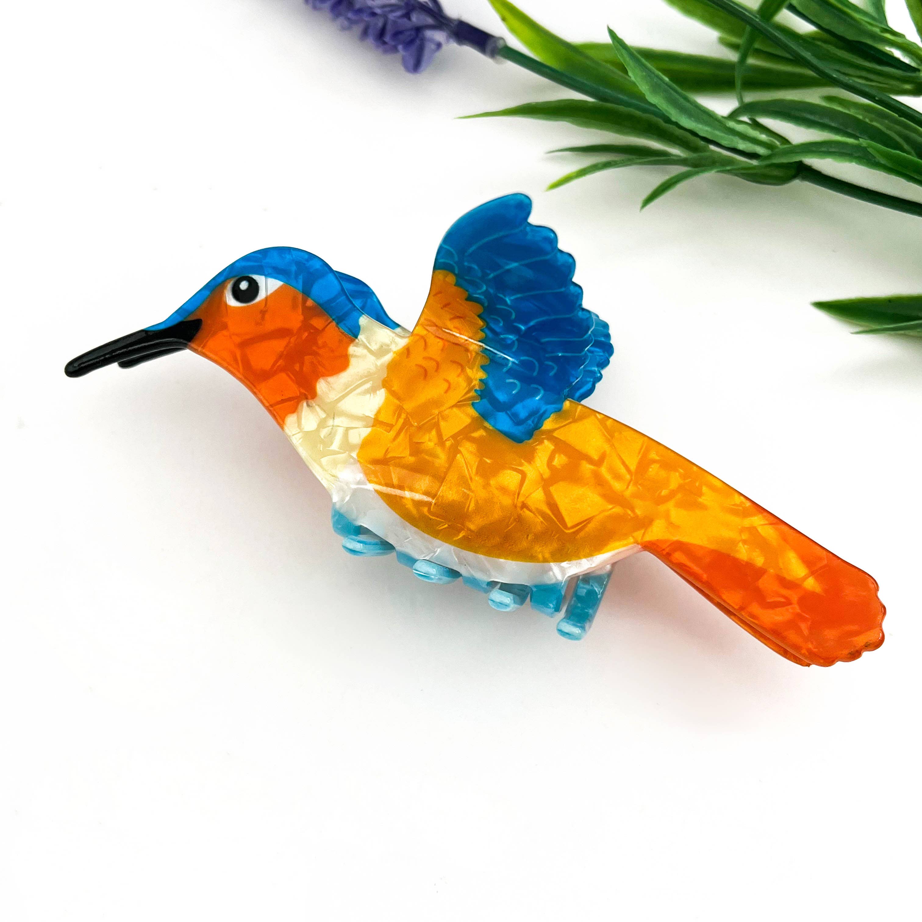 Orange Hummingbird Hair Claw