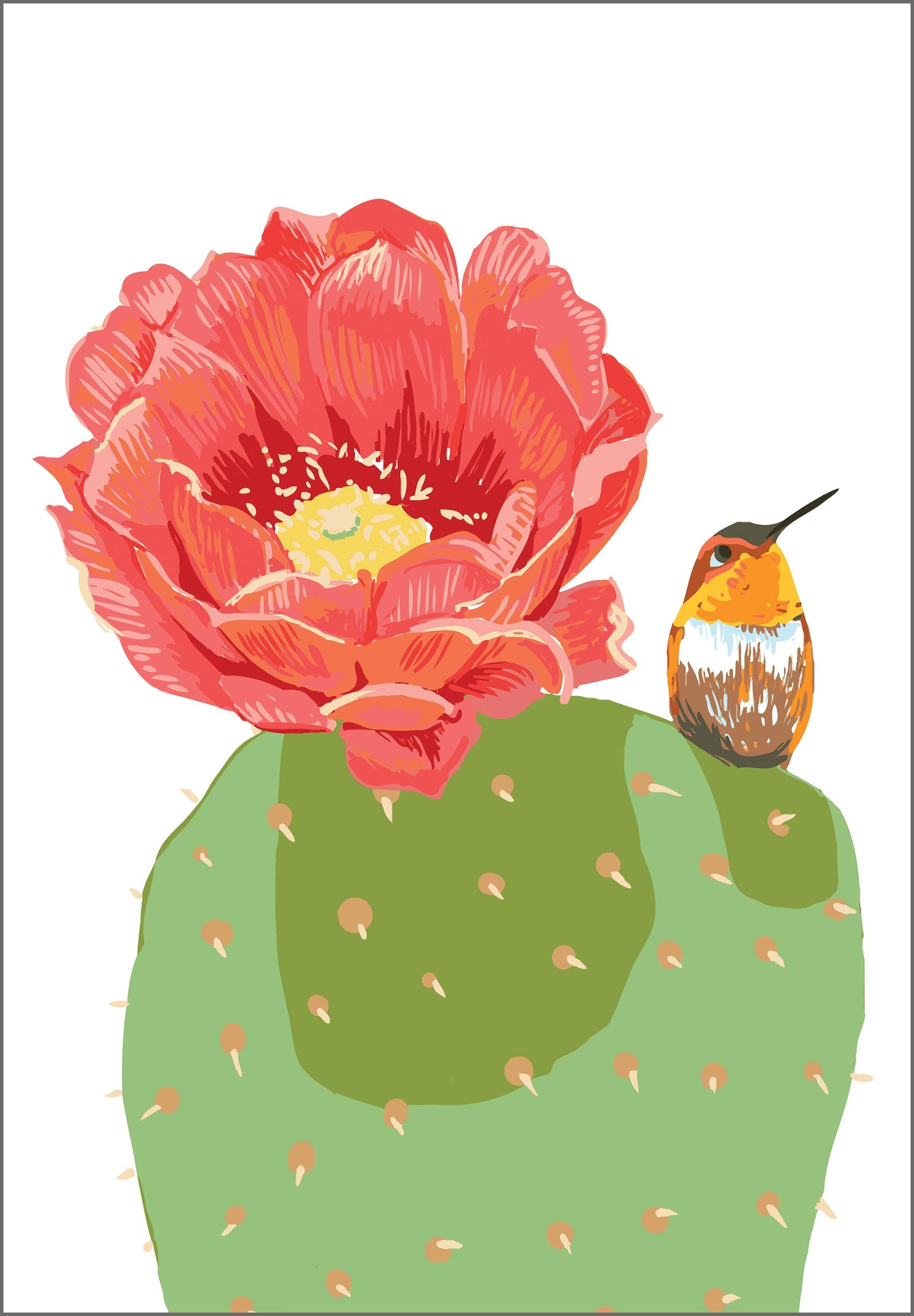 Hummingbird & Desert Cactus Flower Greeting Card: Greeting Card