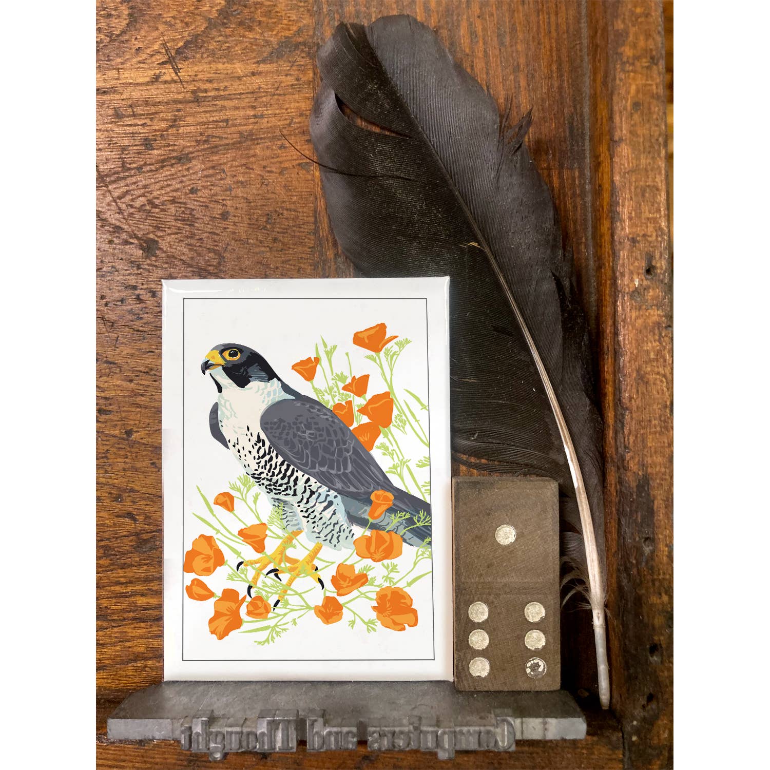 Peregrine Falcon & California Poppies Flower Magnet