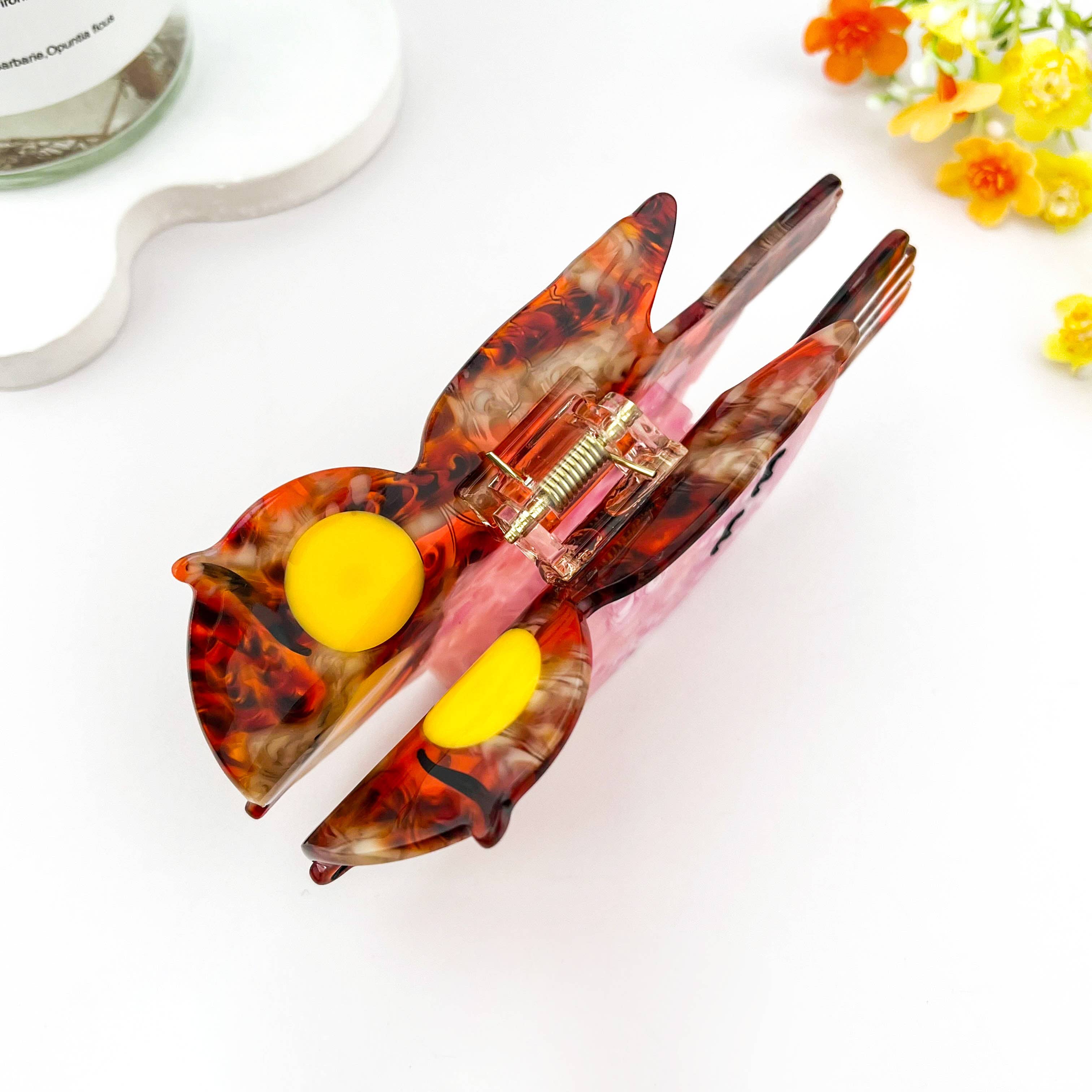 Owl Patchwork Acetate Hair Claw Clip