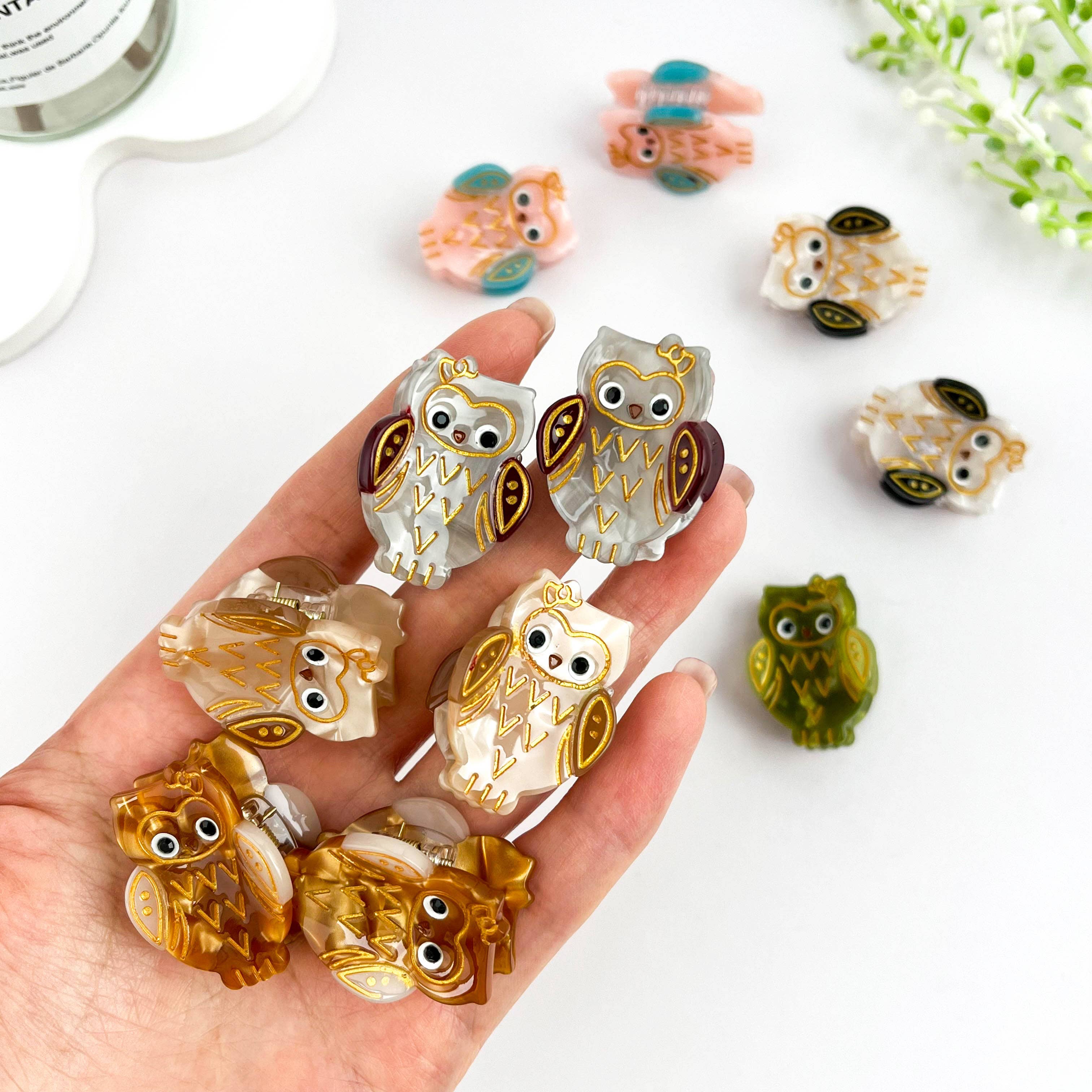 Light Grey Mini Owl Hair Clip