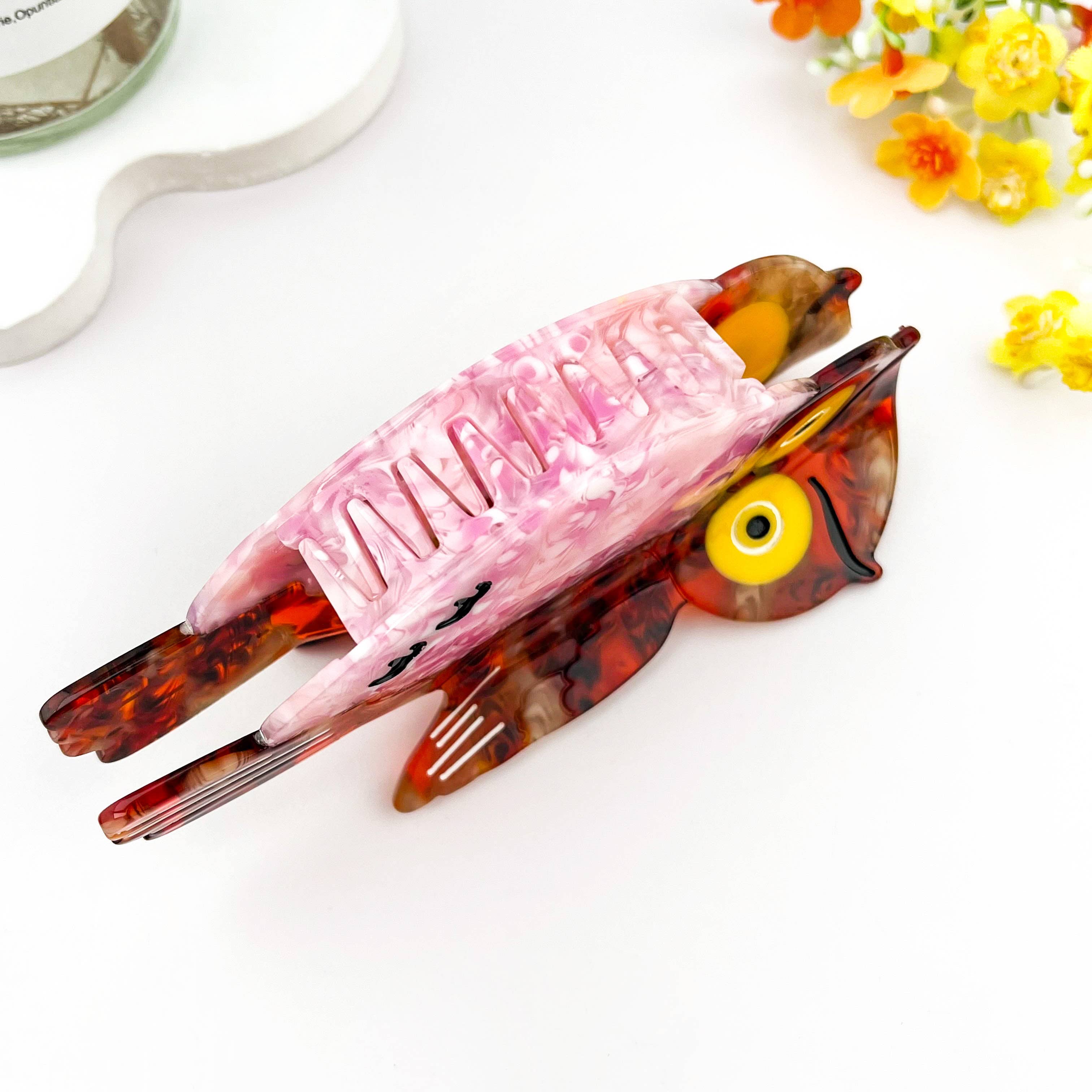Owl Patchwork Acetate Hair Claw Clip