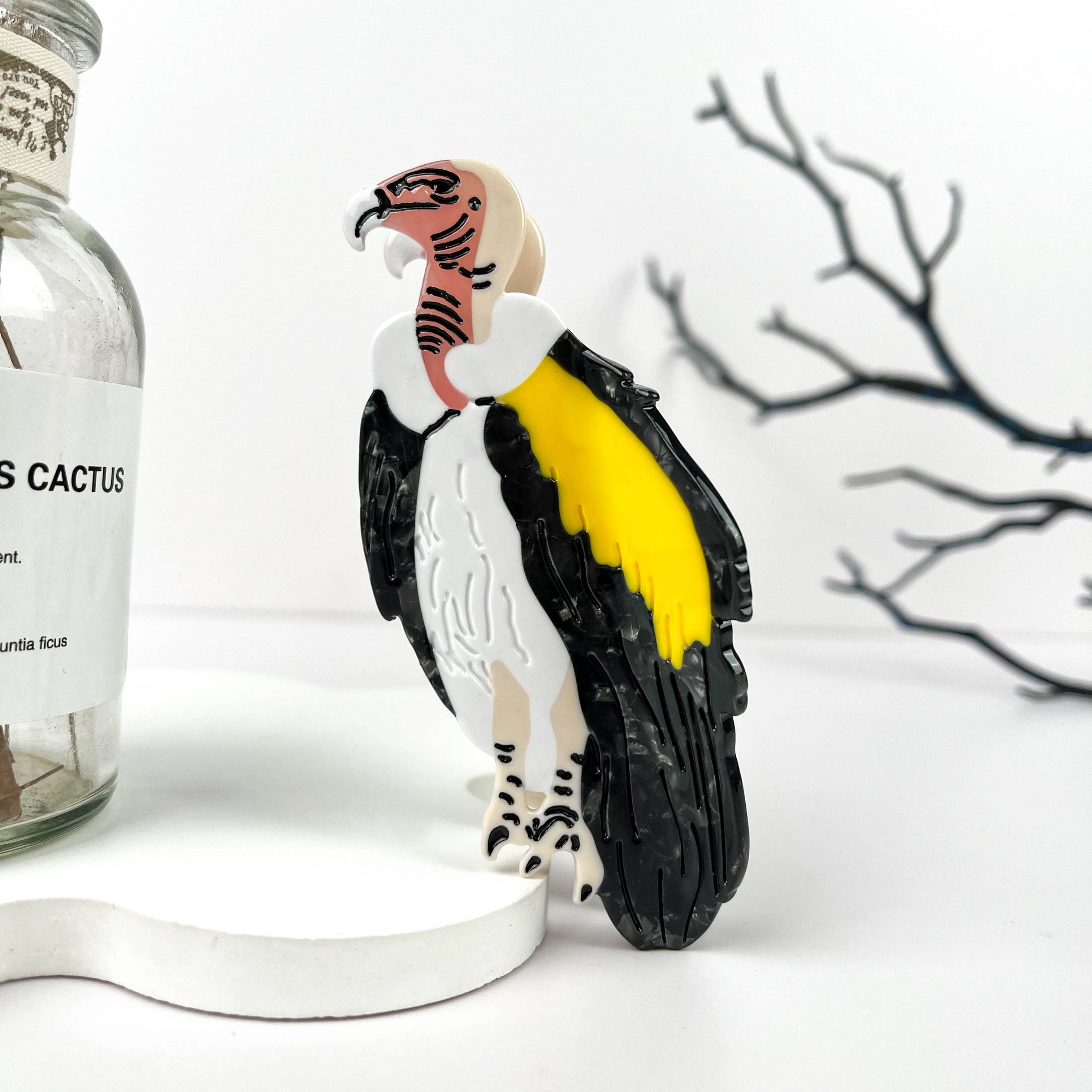 Vulture Acetate Animal Hair Claw Clip: Black