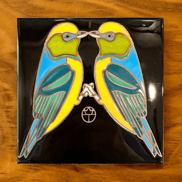 Wil Taylor Lovebirds Glazed Trivet by Carly Quinn Studios